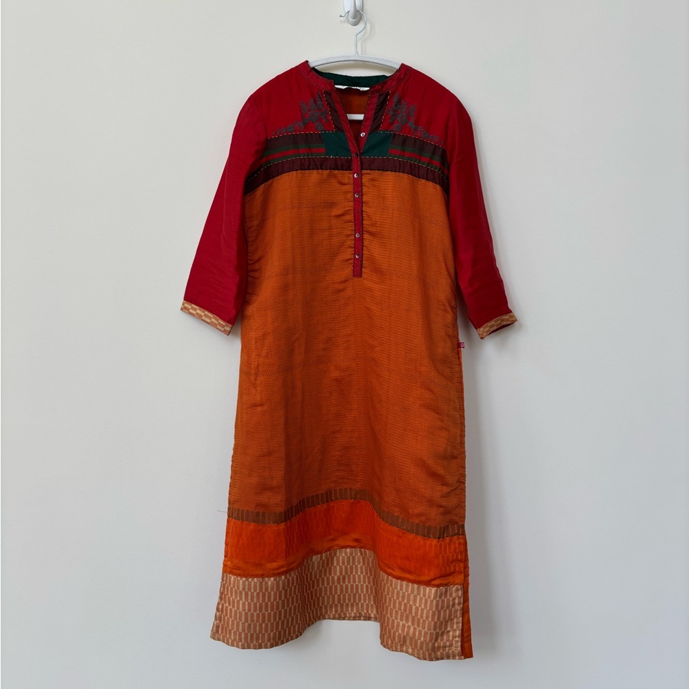 Red and Orange Silk Kurta